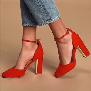 LULUS Elegant Red Block Heel Women's Shoes